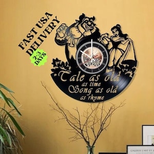 Beauty and The Beast Vinyl Record Clock | Vintage Home Décor | Wall Art for nursery kids play room | Gift idea for baby shower, 1 birthday