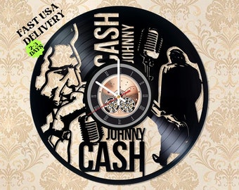 Johnny Cash Vinyl Record Wall Clock | Modern Home Décor for dinning living kids collage room | Aesthetic art gift for music fans | gift idea