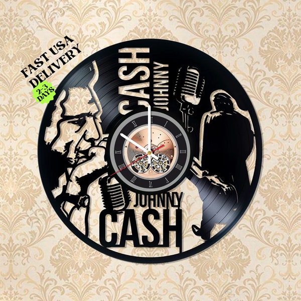 Johnny Cash Schallplatten Wanduhr | Modernes Wohndekor für Esszimmer Kinderzimmer Collage | Ästhetisches Kunstgeschenk für Musikfans | Geschenkidee