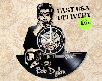 Vinyl Record Wall Clock 12&quot; | Made from Real Vinyl Record Amazing Looking Unique and Vintage Gift For Bob Dylan Music Lovers Hand Made Watch