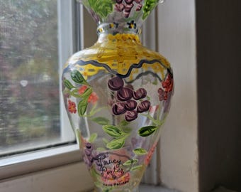 トレイシー・ポーター 6.5インチ 手描きガラス花瓶 ピンクの花と