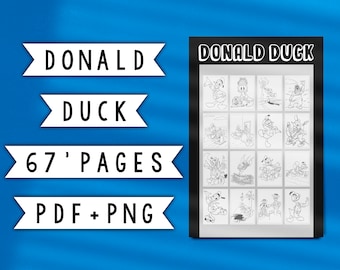Pacote de coloração do Pato Donald 67 lindo ilustrado digital de alta qualidade preto e branco