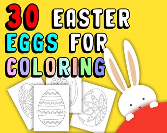 30 Ovos de Páscoa para Colorir Pacote, Páginas, Escola, Atividades, FELIZ PÁSCOA, Coelhinho