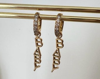 boucles d'oreilles baby, boucles romantiques, créoles or, acier inoxydable, boucles lettres, bijou femme