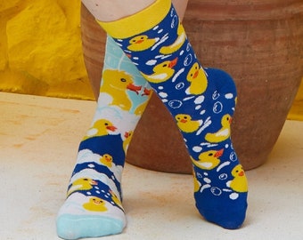 Blue Duck Socks, Mismatched Funny Socks, Unisex Cozy Casual Socks, Colorful Cute Socks, Fun Design, Gift idea