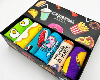 Crazy Cool Food Print Funny Socks Pack of 6, Fun Socks, Unisex Socks, Cute Socks