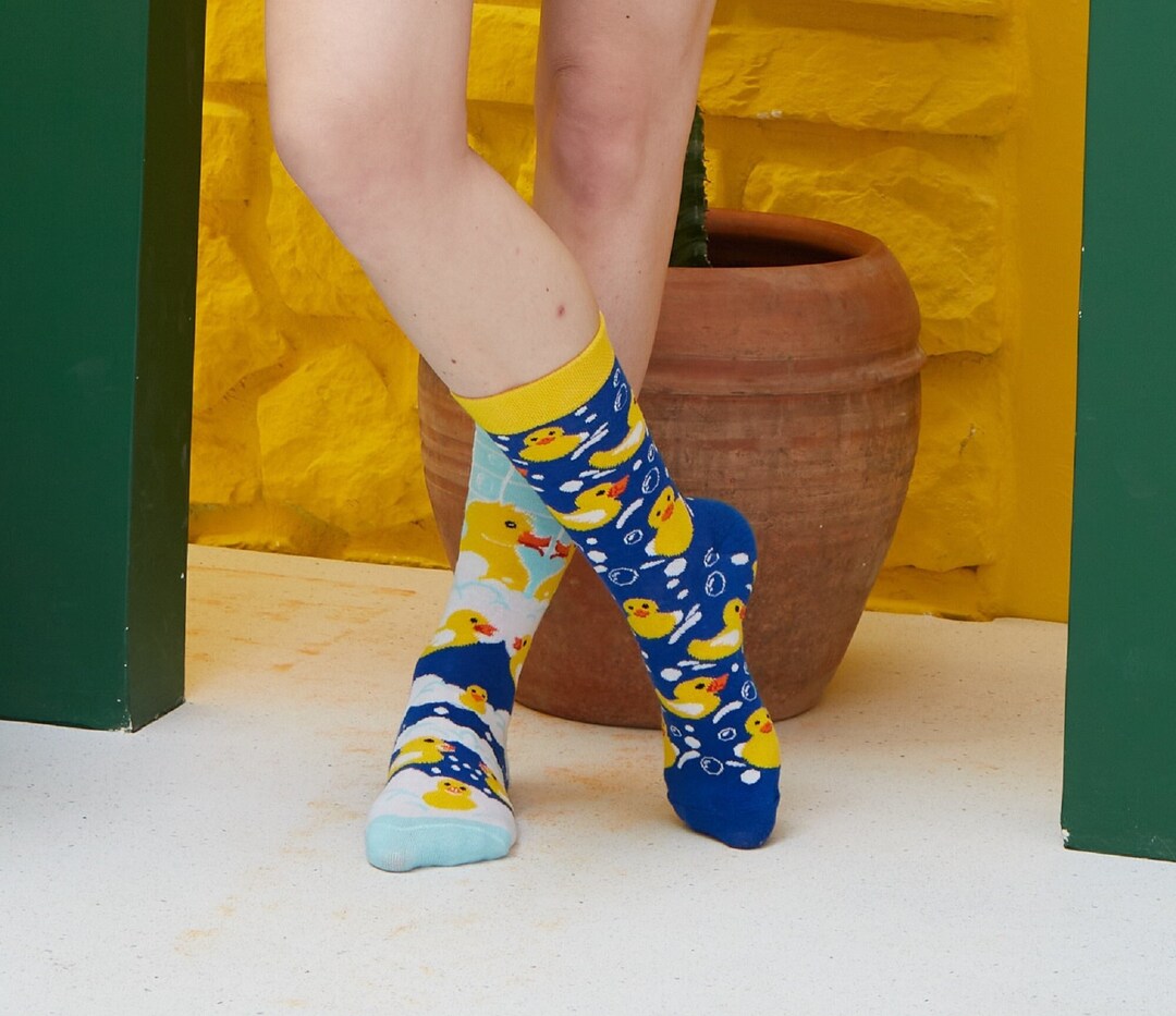 Blue Duck Socks, Mismatched Funny Socks, Unisex Cozy Casual Socks