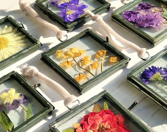 Birth Flower Pressed Flower Frame, Antique Silver, Botanical Birthday Gift