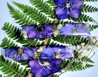 Real Purple Larkspur Flower Barrette, Botanical Resin Hair Clip