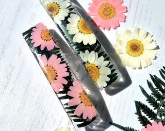 Real Pressed Daisy Flower Resin Hair Clip, Botanical Barrette