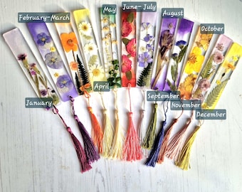Handmade Pressed Flower Resin Bookmark, Birth Flower Gift