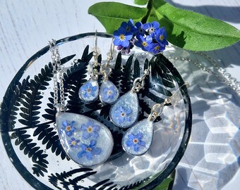 Handmade Forget-Me-Not Flower Earrings, Sterling Silver Hooks