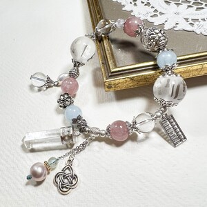 Aquamarine / Rose Quartz / Clear Quartz / Piyao Pi Yao / Buddhist Mantra / Pearl / Abacus / Charmed Gemstone Energy Wishing Beaded Bracelet