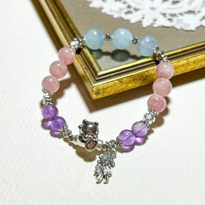 Maneki Neko Lucky Cat / Fish Goldfish / Aquamarine / Rose Quartz / Amethyst / Charmed Energy Wishing Beaded Bracelet