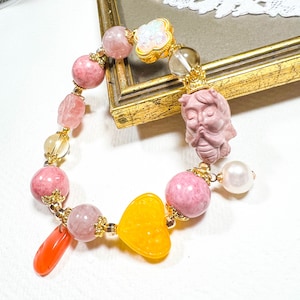 Dragon Princess Goddness / Alashan Rainbow Agate / Rhodonite / Four-Leaf Clover / Pearl / Heart / Charmed Energy Wishing Beaded Bracelet