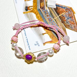Purple Mica / Phosphosiderite / Clear Quartz / Pearl / Queen Conch / Rose / Friendship Bracelets / Charmed Energy Wishing Beaded Bracelet