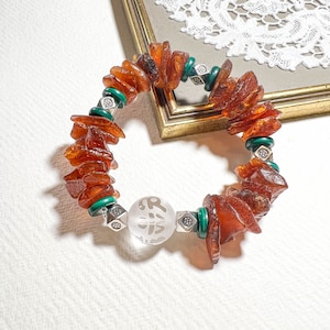 Chips / Buddhist Mantra Bead / Clear Quartz / Malachite / Charmed Gemstone Energy Wishing Beaded Bracelet