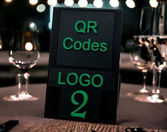 Customizable table sign for restaurants - pubs - pizzerias - bars with 3D QR code, QR menu stand