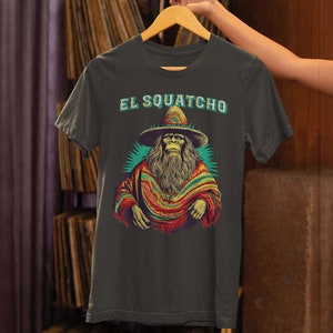 Retro El Squatcho Poncho Western Bigfoot Funny Sasquatch T-Shirt, Bigfoot With Mexico Sombrero Hat, Funny Gift For Bigfoot Lover, Cool Tee image 8