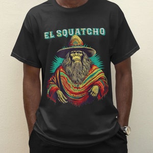 Retro El Squatcho Poncho Western Bigfoot Funny Sasquatch T-Shirt, Bigfoot With Mexico Sombrero Hat, Funny Gift For Bigfoot Lover, Cool Tee image 10