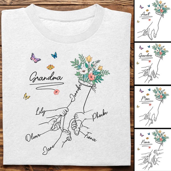 Personalized Grandma And Grandkids Hand In Hand T-Shirt Mothers Day Gift For Mom Grandma From Children, Custom Grandkids Name Shirt To Nana