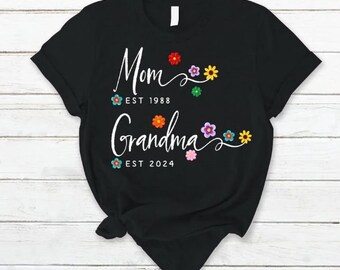 Chrysanthèmes colorés personnalisés, cadeau t-shirt fête des mères pour grand-mère, grand-mère et maman, chemise grand-mère, chemise grand-mère