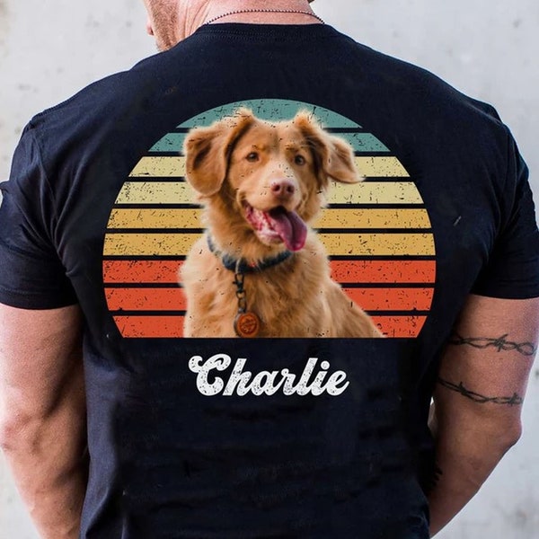 Custom Dog Photo Vintage T-Shirt with Pet Name, Retro Personalized Pet Owner Tee,  Dog Lover Gift, Dog Fathers Day Shirt, Gift For Dog Owner