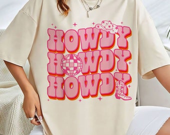 Howdy Southern Western Girl Country Rodeo T-Shirt, Groove Pink Cowgirl Disco Shirt, Country Disco Sweatshirt, Pink Western Girl Shirt Gift