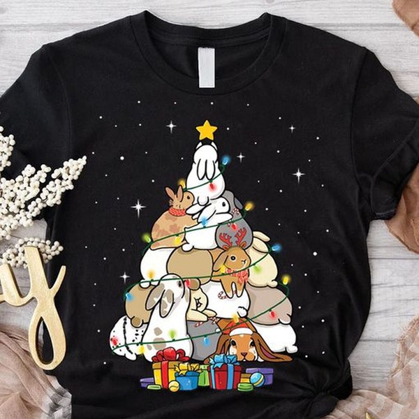 Rabbit Bunnies Christmas Tree Shirt, Rabbit Christmas Tree Tee, Rabbit Mom Shirt, Bunny Rabbit Tree Shirt, Rabbit Lover Gift, Chrismas Tree