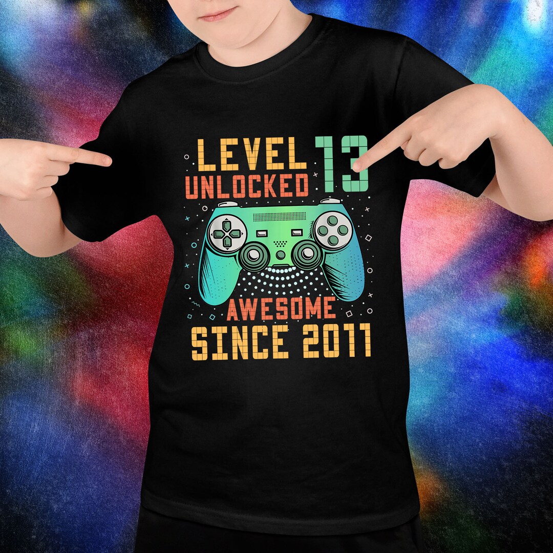Funny 13th Birthday Boy Gamer Shirt, Level 13 Unlocked Awesome Since ...
