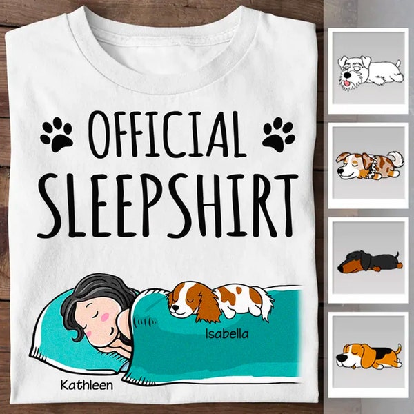 T-shirt officiel personnalisé pour dormir pour chien pour maman, chemise de nuit officielle pour propriétaire de chien, chemise personnalisée avec nom de chien, cadeau de Noël pour maman de chien