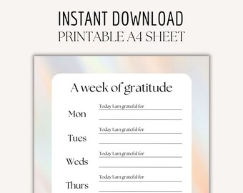 Weekly Review, Gratitude Worksheet, Reflection Worksheet, Weekly Reflection PRINTABLE Instant Download PDF
