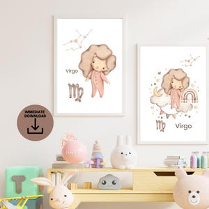 Virgo Constellation Nursery Print Set – 2-Style Star Sign Art | Printable Digital Download