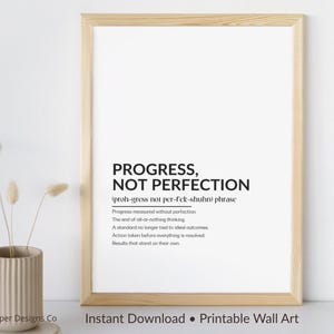 Progress Not Perfection Definition Print – Minimalist Printable Wall Art