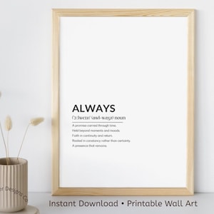 Alltid definition-tryck | Minimalistisk ordboksväggkonst | Engagemangscitat | Direkt nedladdning