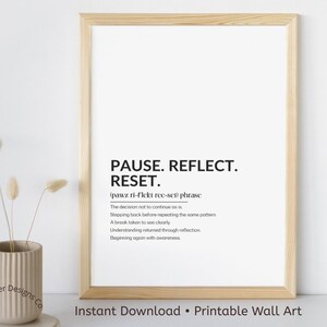Pause Reflect Reset Definition Print, Pattern Interrupt Wall Art, Midlife Mindset, Minimalist Neutral Decor