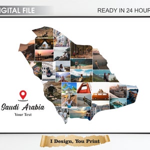 Saudi Arabia Map Photo Collage, Saudi Arabia Travel Gift, Map Photo Collage, Travels Gift, Saudi Arabia Printable Gift, Saudi Arabia Collage