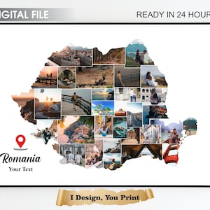 Romania Map Photo Collage, Romania Travel Gift, Map Photo Collage, Travels Gift, Romania Printable Gift, Romania Collage, Romania Print Gift