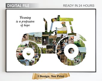 Farmer photo Collage, Farming Gift for Grandpa, Tractor Photo collage, Grandpa photo gift, Dad Farming Gift,  Farmer gift, Farming Wall art