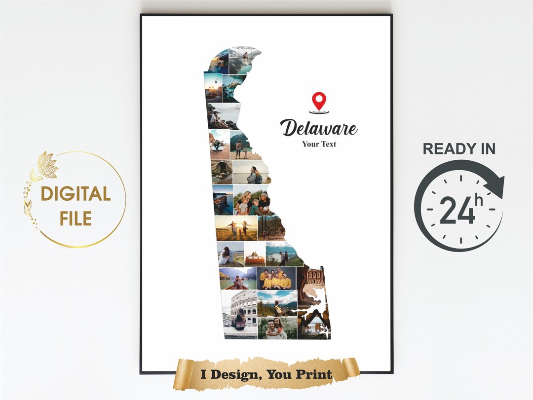 Delaware Map Photo Collage, Delaware Travel Gift, Map Photo Collage ...