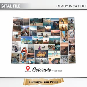 Collage de photos de carte du Colorado, cadeau de voyage du Colorado, collage de photos de carte, cadeau de voyage, cadeau imprimable du Colorado, collage de photos du Colorado