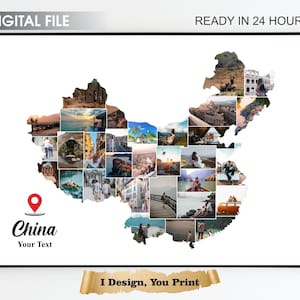 Collage de photos de carte de la Chine, cadeau de voyage de Chine, collage de photos de carte, cadeau de voyage, cadeau imprimable de la Chine, collage de la Chine. Cadeau d'art chinois
