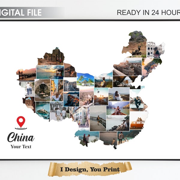 China Map Photo Collage, China Travel Gift, Map Photo Collage, Travels Gift, China Printable Gift, China Collage. China Art Gift