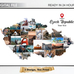 Tsjechië kaart fotocollage, Tsjechië reiscadeau, kaart fotocollage, reizen cadeau, afdrukbaar geschenk van Tsjechië, Tsjechië
