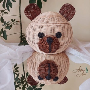 Bear Basket, Handmade Bamboo Rattan Bear, Gift for Kids, Kids Room Storage Option, Nursery Room, Creative Storage Basket, Design Bear Basket
