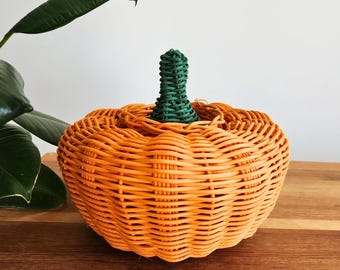 Handmade Rattan Pumpkin Basket | Halloween Decor | Kids Toy Storage