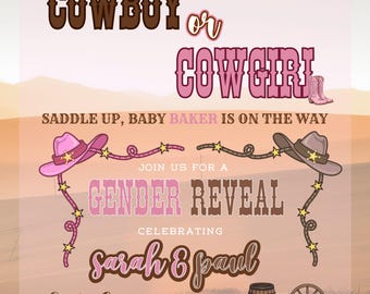 Download digitale modificabile / Invito rustico western per la rivelazione del sesso del bambino