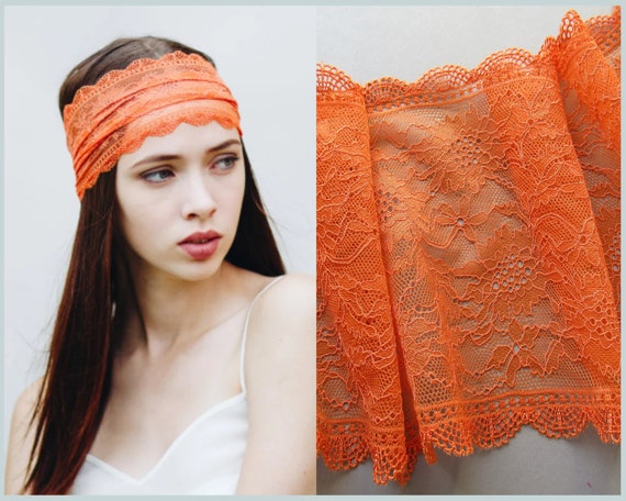 Orange Stretch Lace Trim Mesh Lace Trim Double Edge Galloon Lace 17.5 Cm /  7 Elastic Wide Bra Underwear Sewing Lace Lingerie Lace Headband -   Canada
