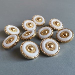 10 Gold White Shank Buttons 25mm Plastic Buttons Coat Jacket Dress Fashion Buttons