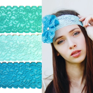 Turquoise Green Blue Mint Stretch Lace Trim Double Edge Lace 6 cm / 2 3/8" Elastic Sewing Lace Lingerie Underwear Dress Making Headband